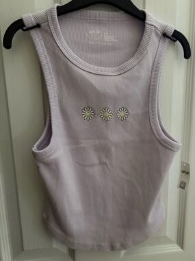 Aerie NWT Ribbed Daisy Graphic Tank Top Lavender Pink Size S